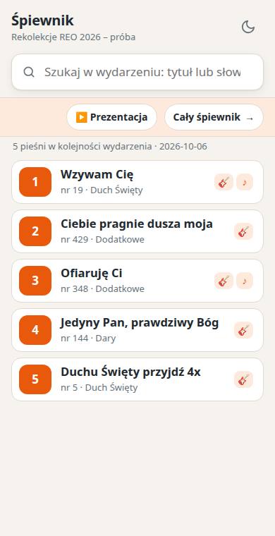Lista pieśni wydarzenia